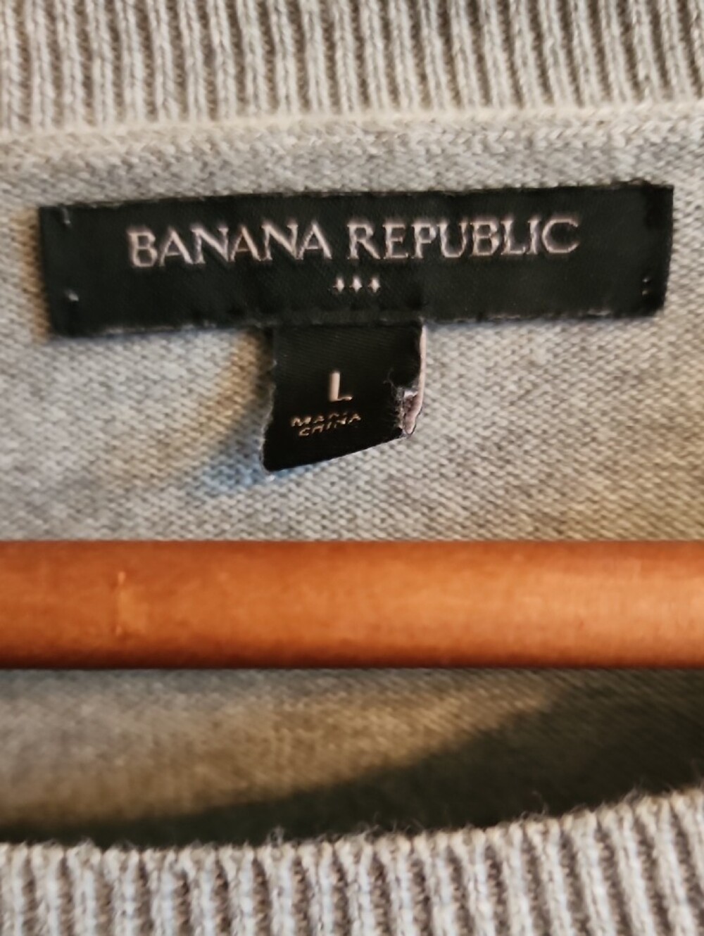 Banana Republic Gray Supersoft Cotton Crewneck Sweater with Navy Polka Dots, L - Picture 2 of 4